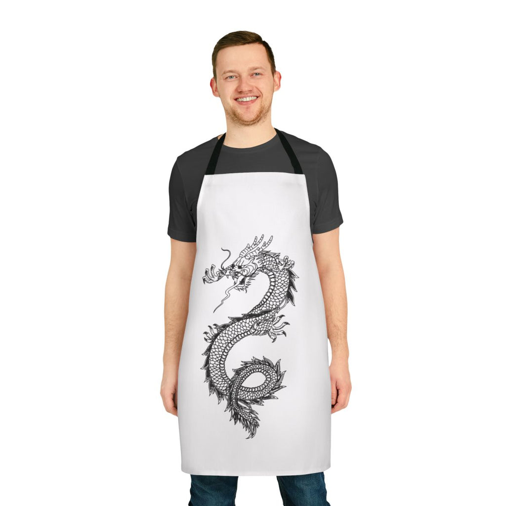 Legendary dragon silhouette printed on a black apron