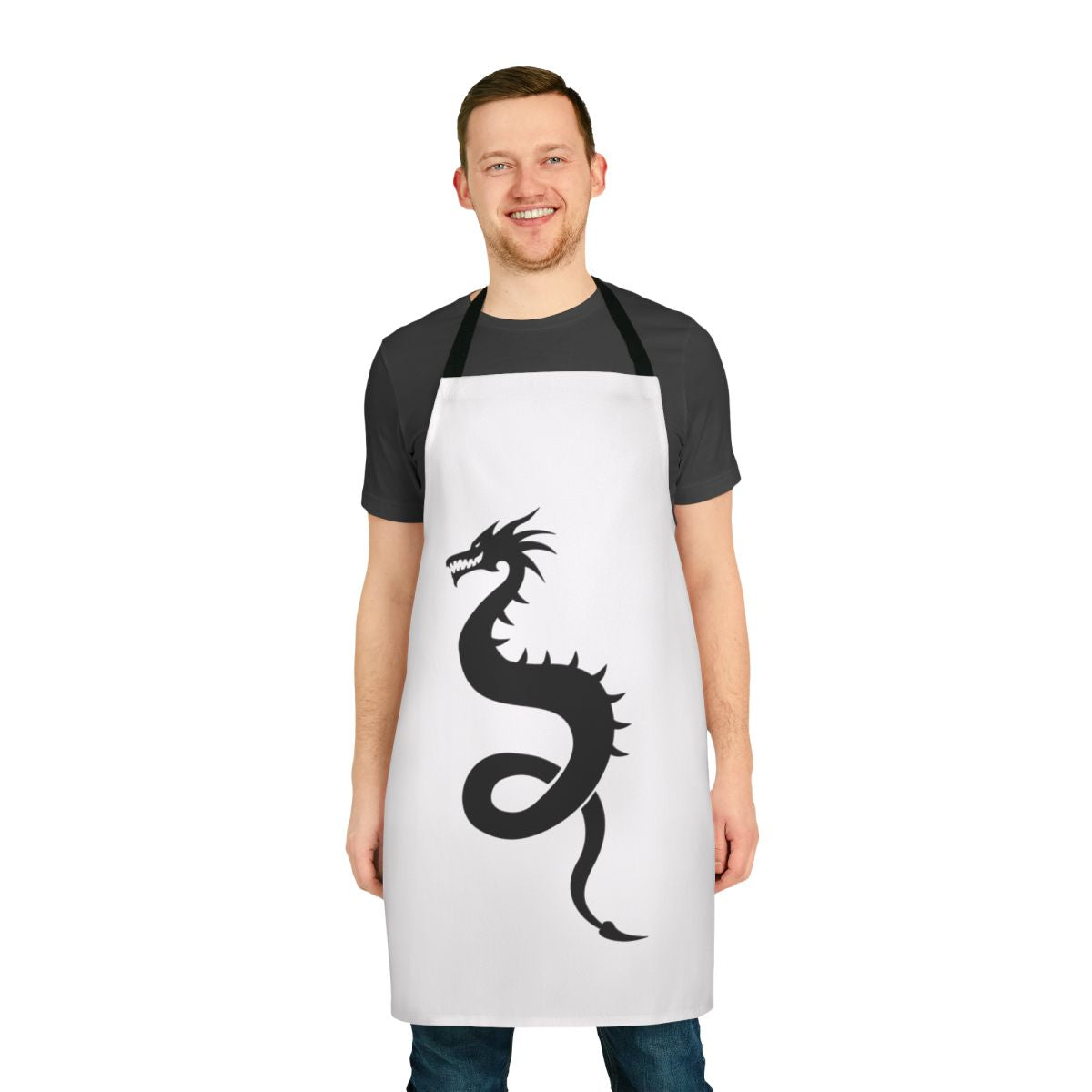 Apron featuring a detailed illustration of a legendary dragon in a silhouette design