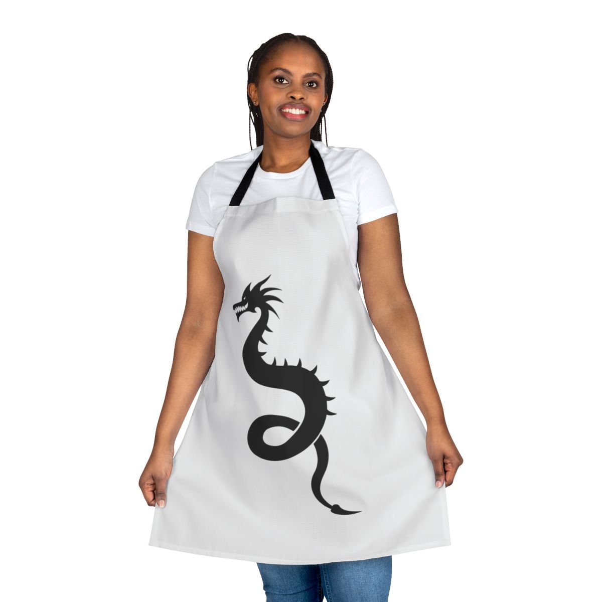 Apron featuring a detailed illustration of a legendary dragon in a silhouette design