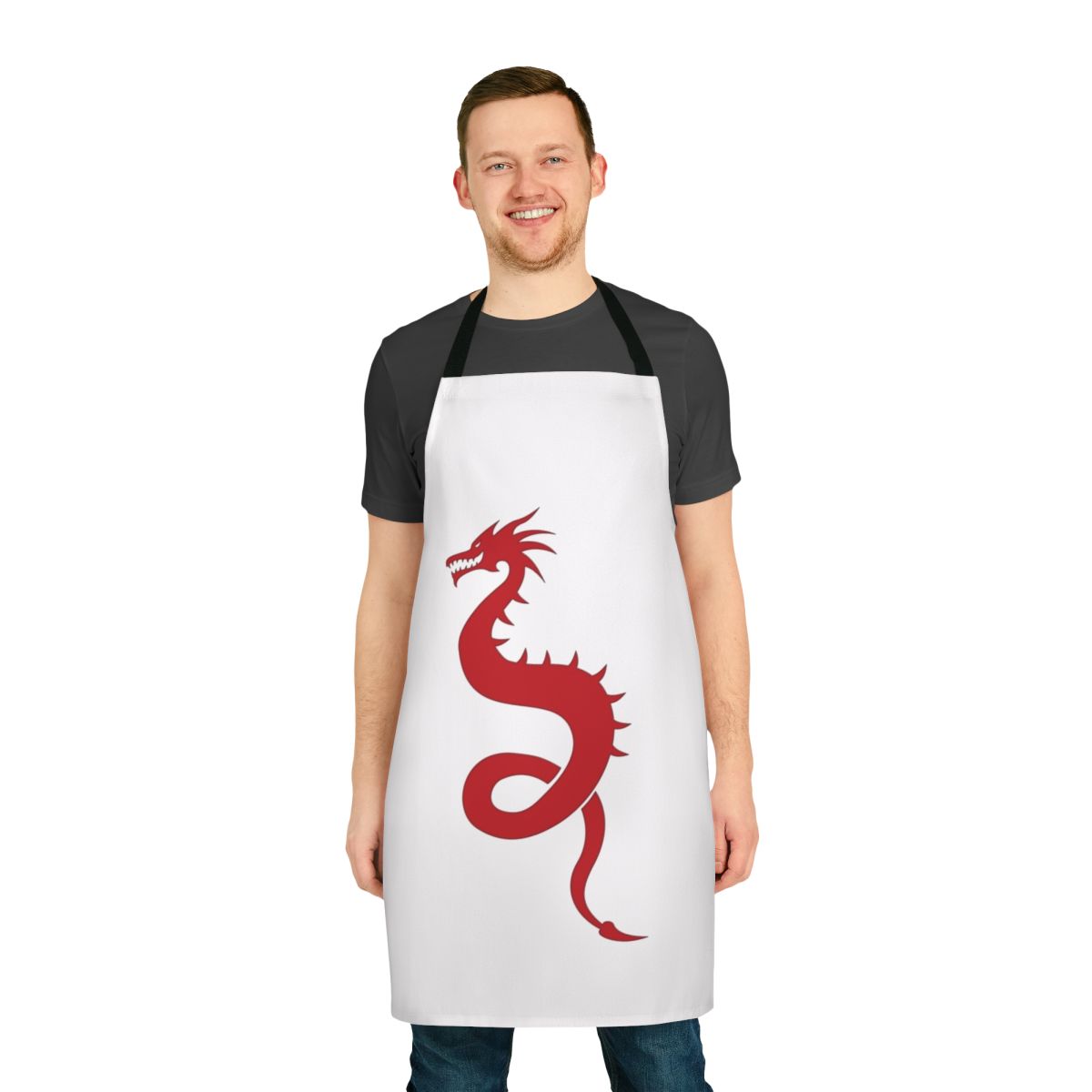 Apron featuring a detailed silhouette of a legendary dragon in a fantasy style