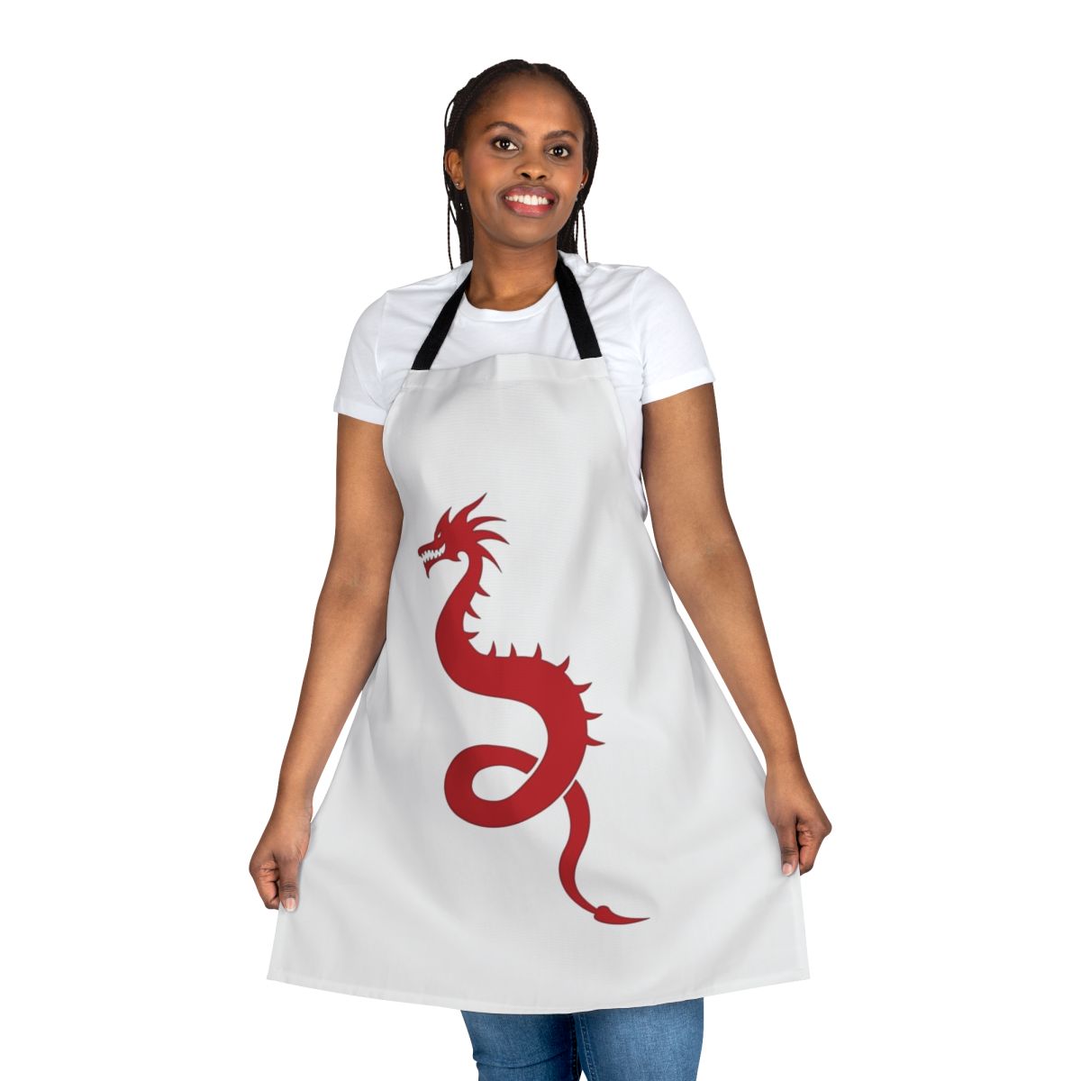 Apron featuring a detailed silhouette of a legendary dragon in a fantasy style