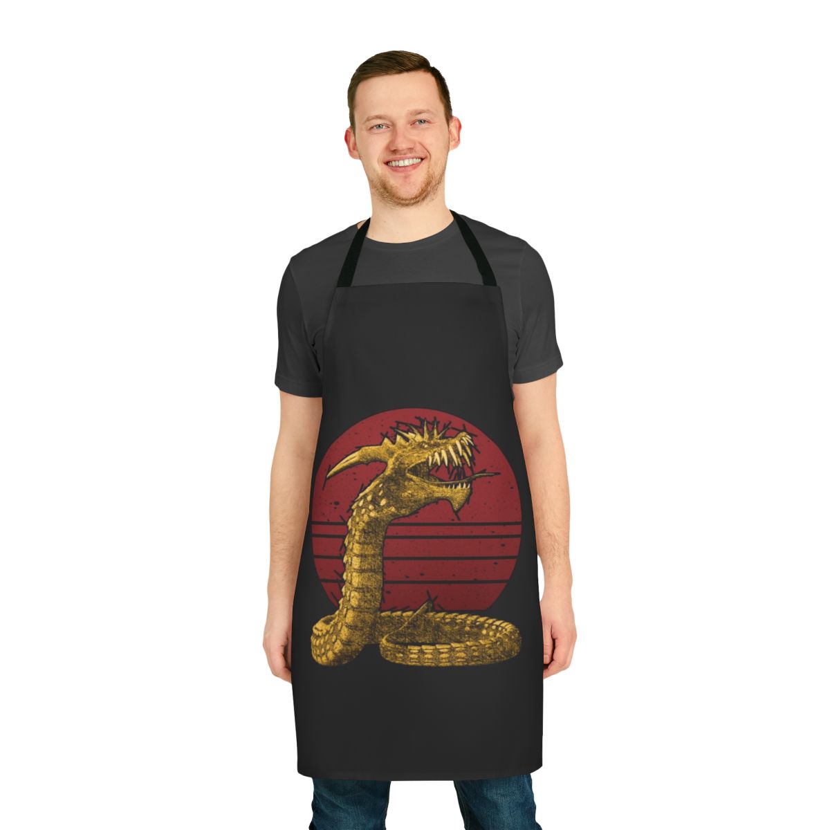 Apron featuring a vintage-inspired design of a dragon and snake, ideal for fantasy and reptile enthusiasts.