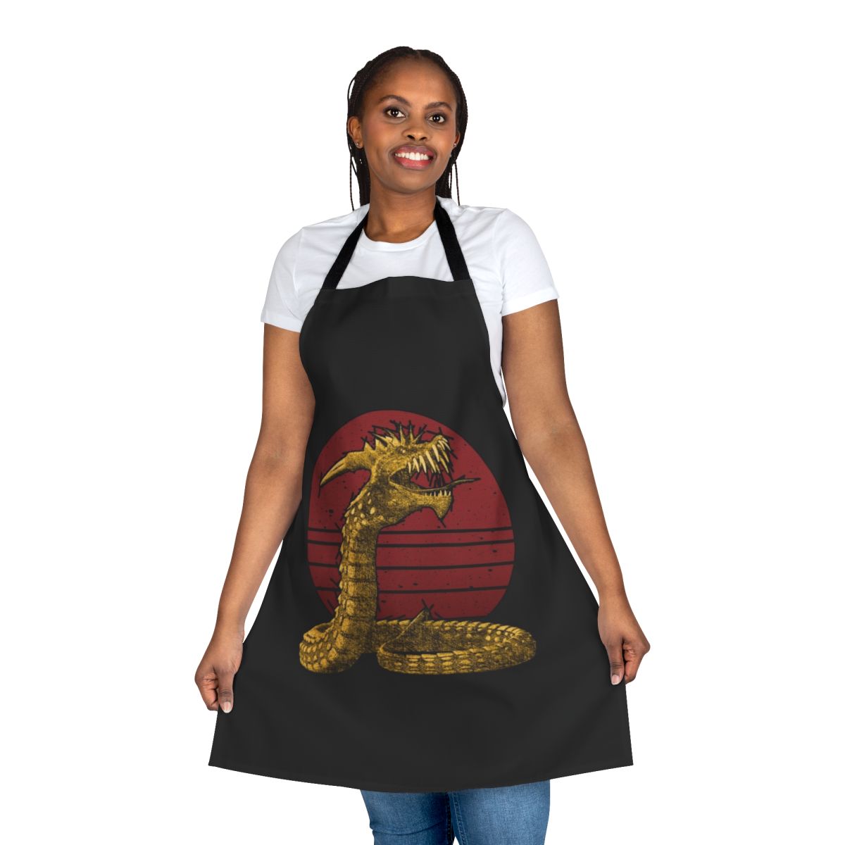 Apron featuring a vintage-inspired design of a dragon and snake, ideal for fantasy and reptile enthusiasts.