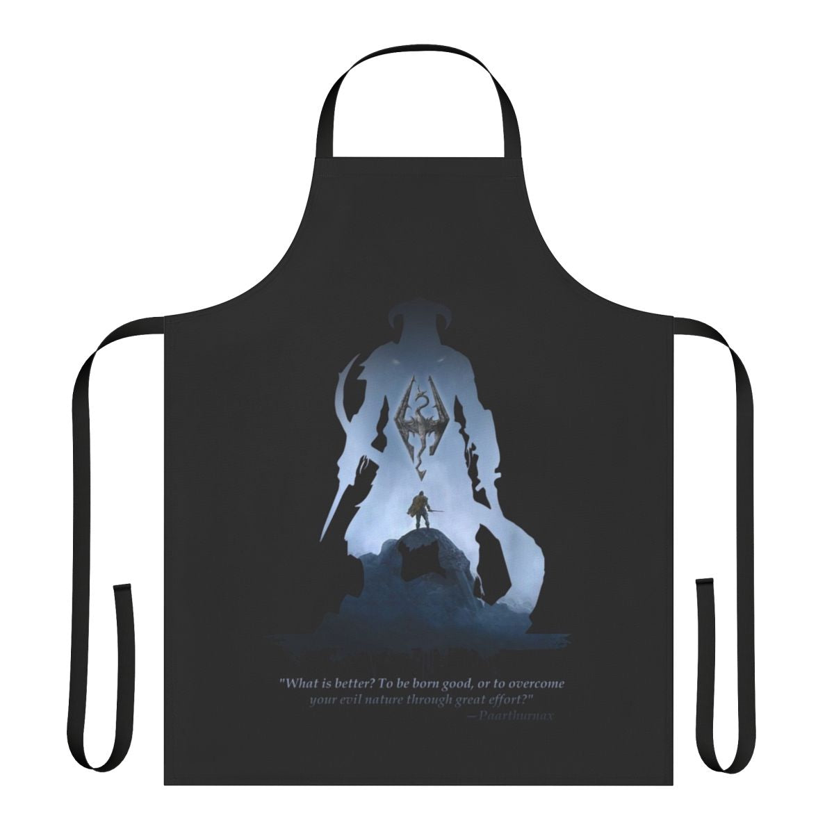 Dragonborn-themed apron with dragon and video game references