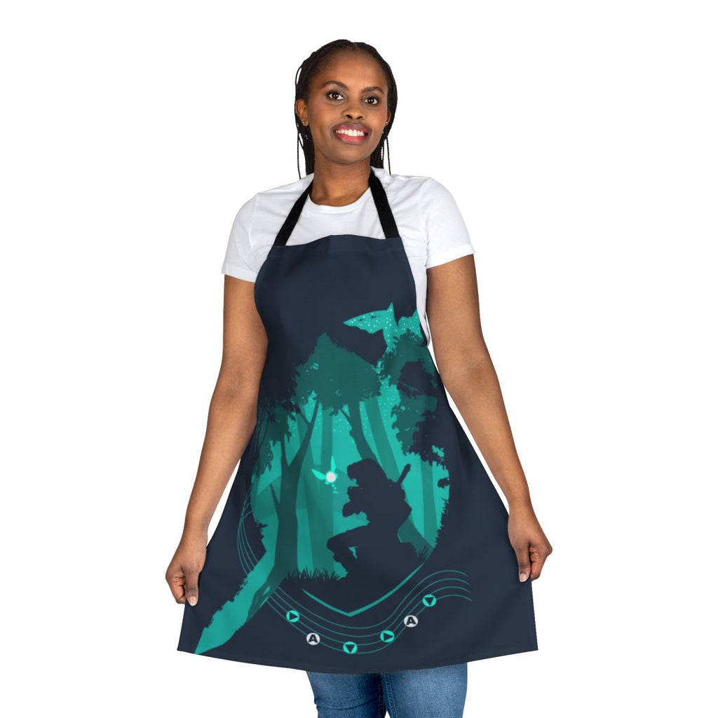 Apron featuring fantasy design with legend, song, shield, forest, and triforce symbols