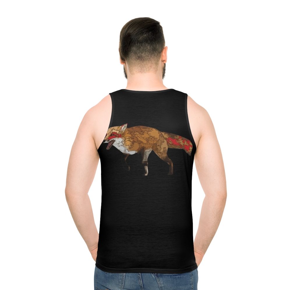 Unisex tank top with graphic design of a kitsune fox in autumn