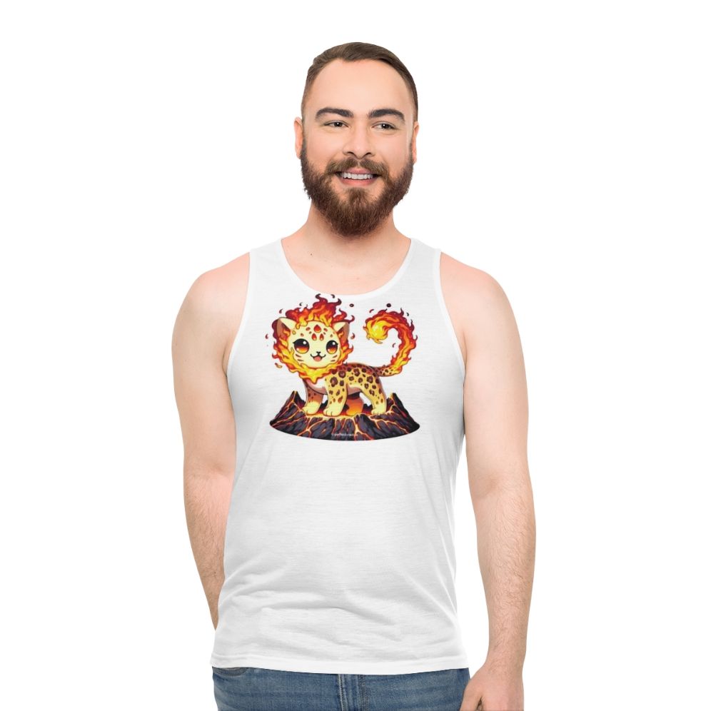 Unisex tank top with a graphic design of a legendary lava leopard