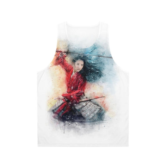 Mulan watercolor tank top with legendary female warrior design
