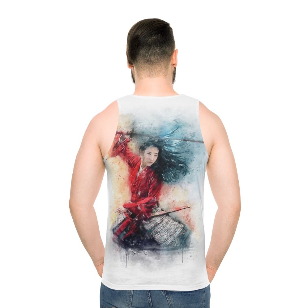 Mulan watercolor tank top with legendary female warrior design
