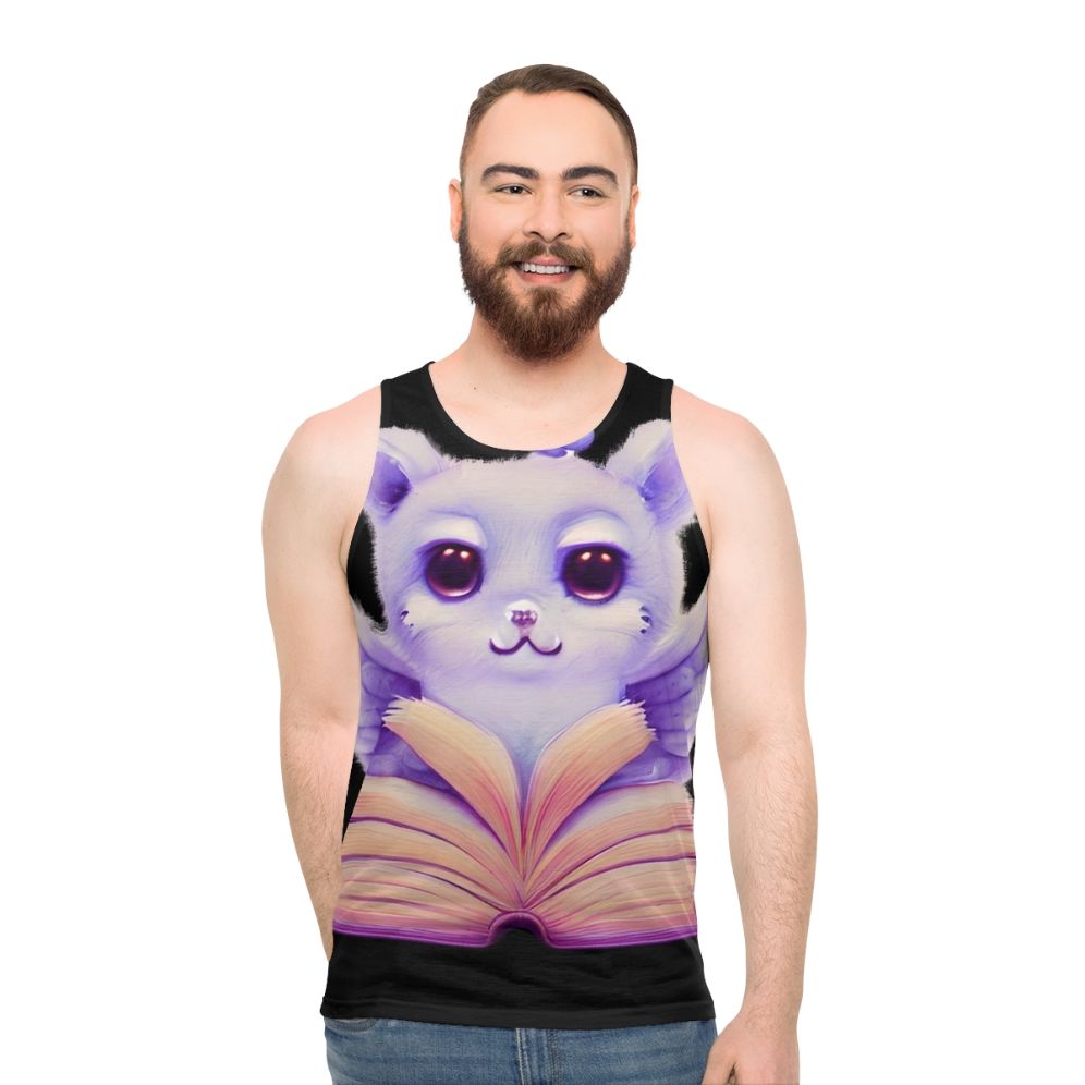 Unisex tank top with open book and legendary mythical creatures design