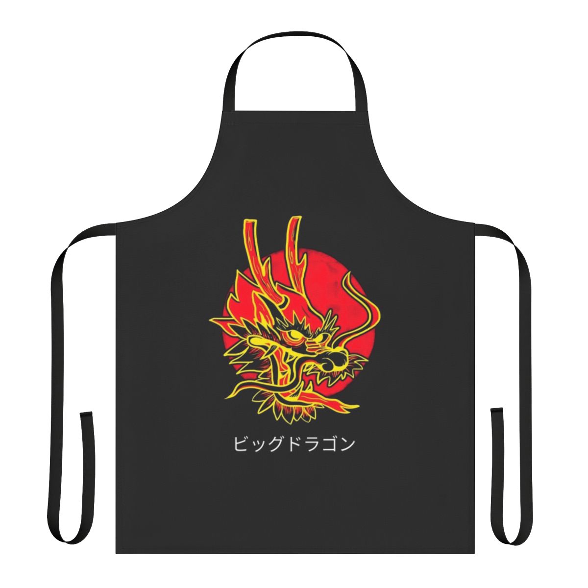Whimsical apron featuring a legendary red dragon inspired by fantasy and anime styles