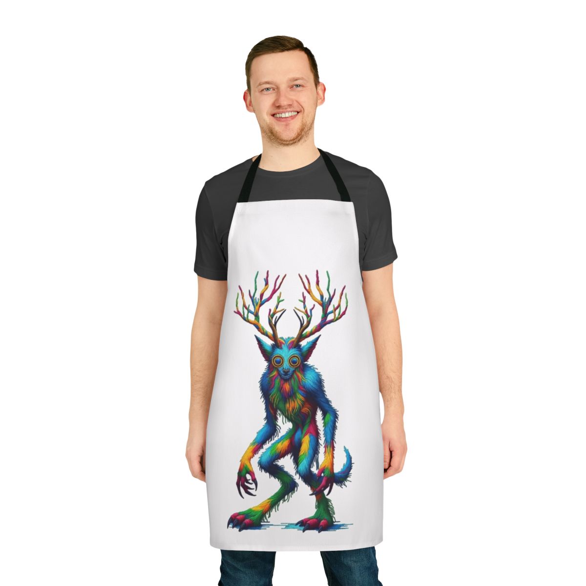 Embroidered apron featuring the legendary wendigo, a mythical creature from fantasy and folklore