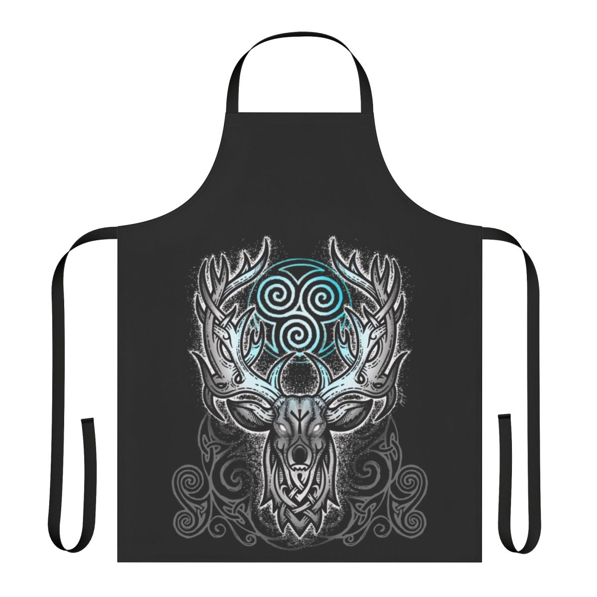 Apron featuring a design of a mythical white stag, inspired by Celtic and Norse folklore