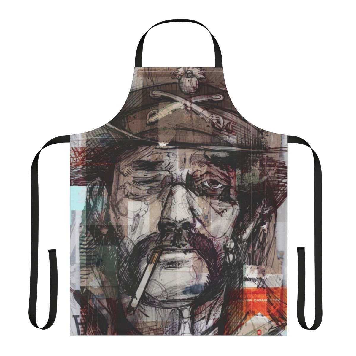 Lemmy Kilmister inspired apron featuring a sketch design of the Motörhead frontman