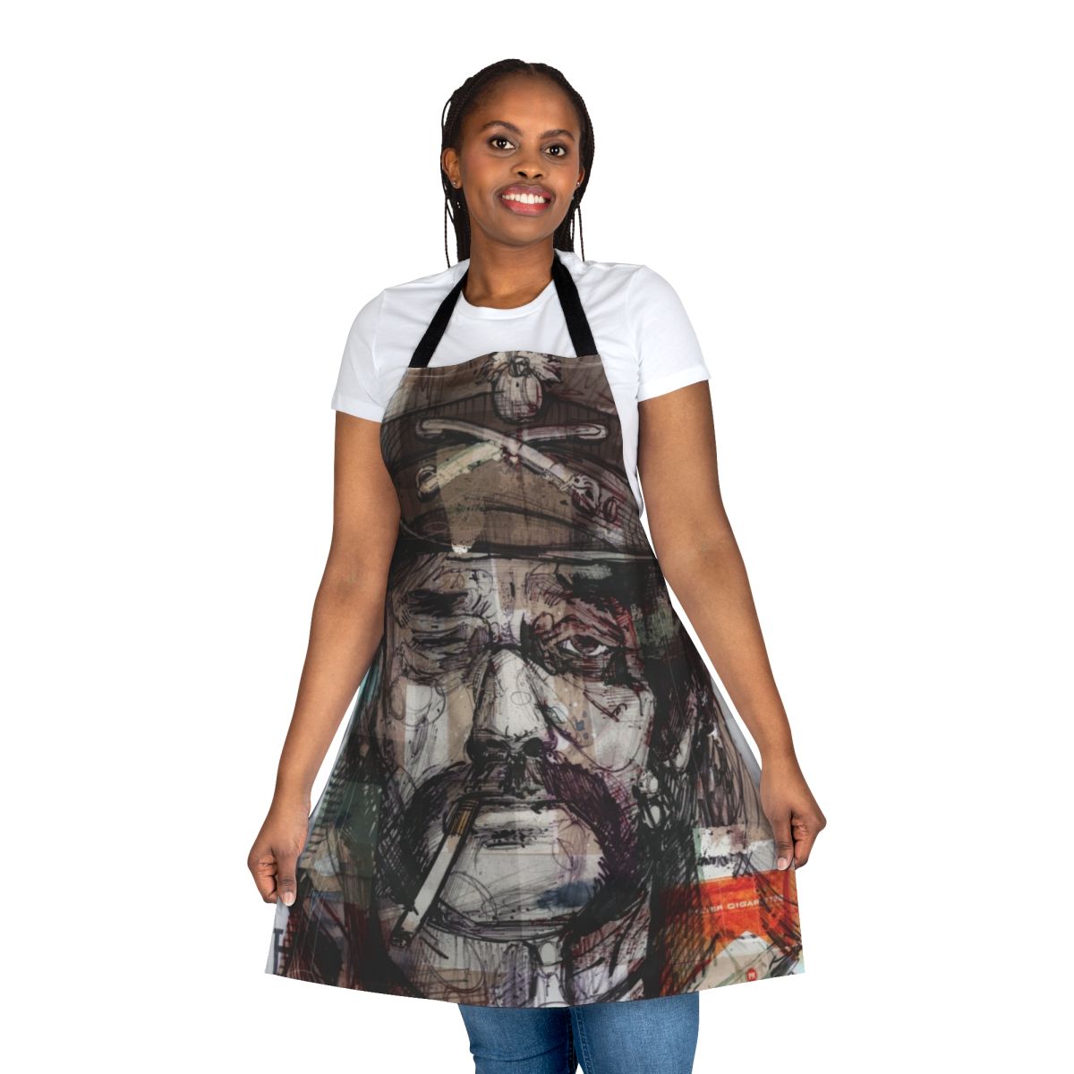 Lemmy Kilmister inspired apron featuring a sketch design of the Motörhead frontman