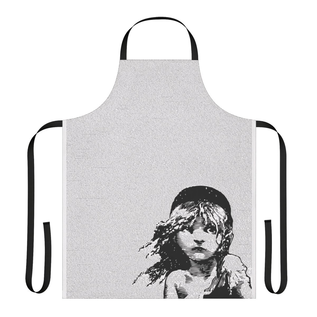 Les Misérables musical-themed apron with script and lyrics