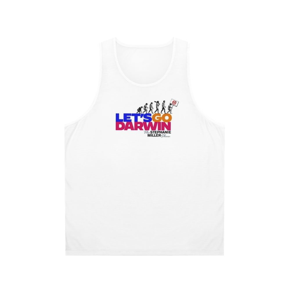 Unisex "Let's Go Darwin 2" tank top featuring a vaccine-themed design