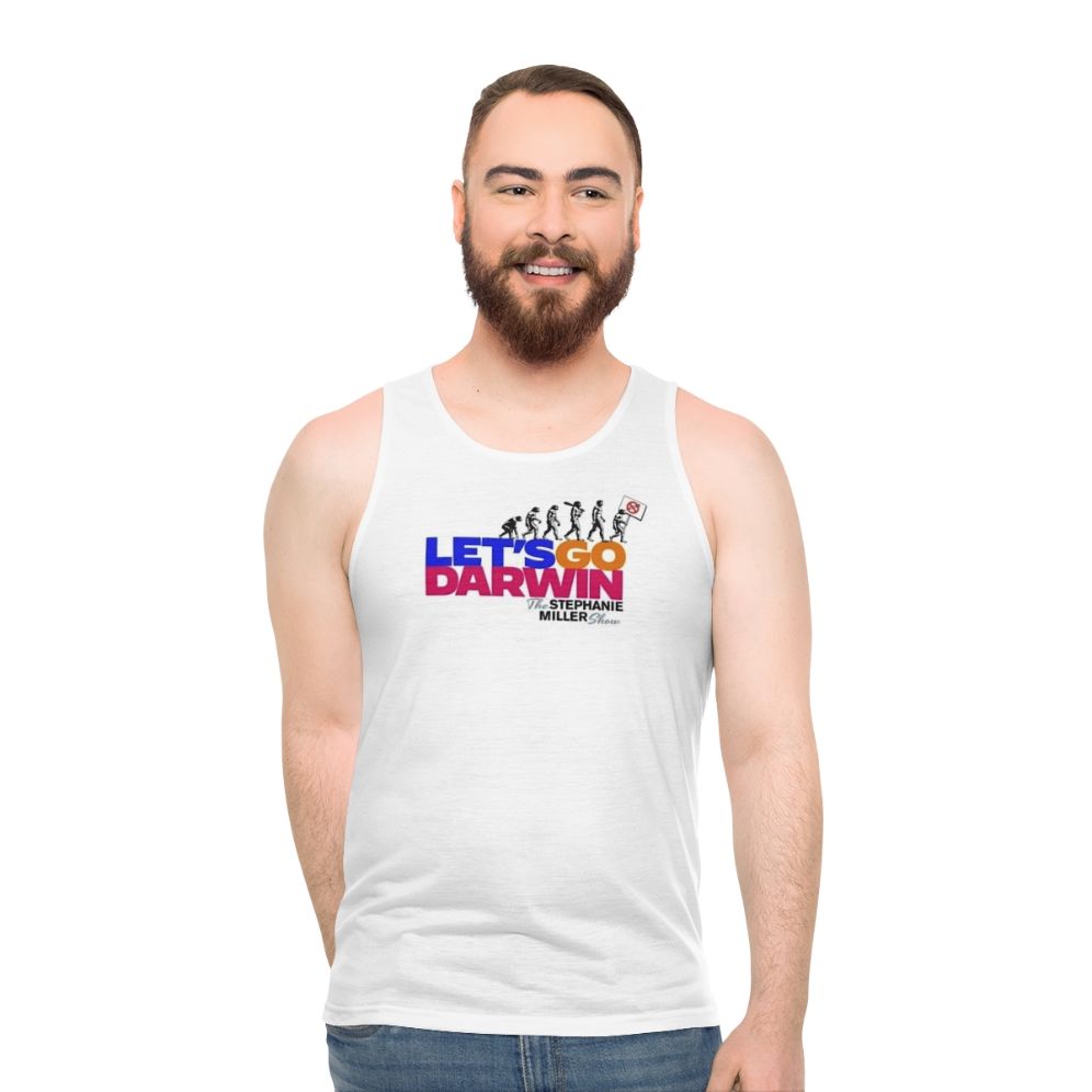 Unisex "Let's Go Darwin 2" tank top featuring a vaccine-themed design