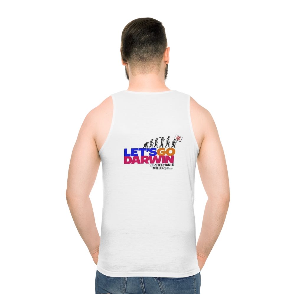 Unisex "Let's Go Darwin 2" tank top featuring a vaccine-themed design