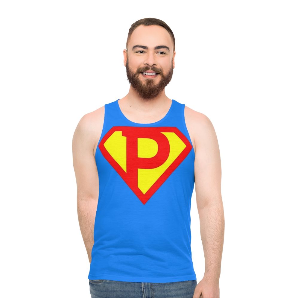 Letter P superhero alphabet unisex tank top