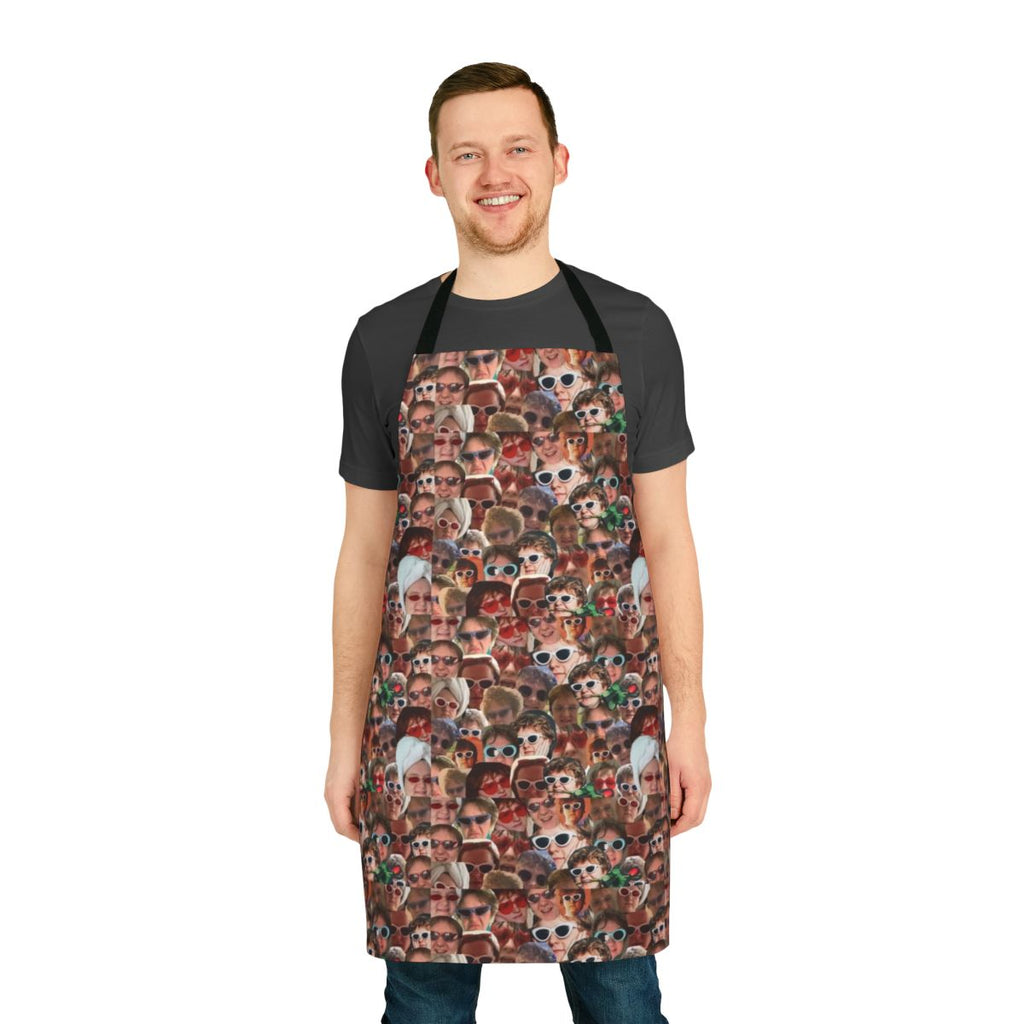 Colorful collage of Lewis Capaldi's photos repeated on a high-quality apron