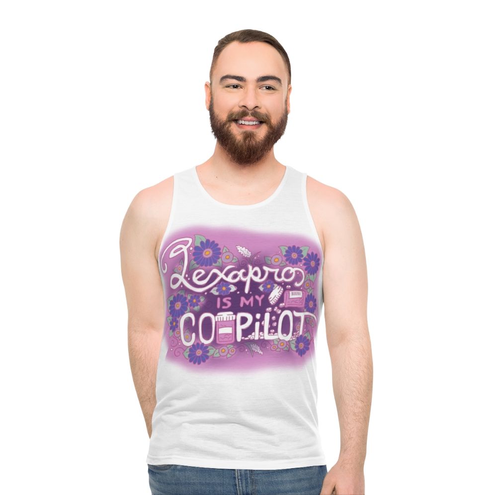 Lexapro inspired unisex tank top with floral tattoo design