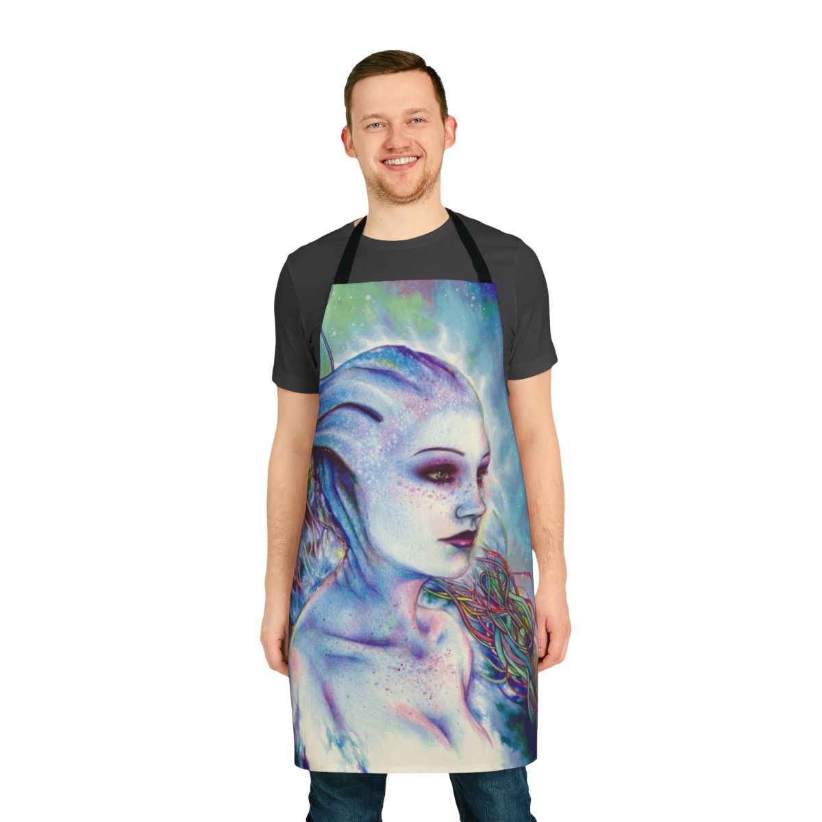 Liara Tsoni-inspired apron featuring the iconic Mass Effect character design