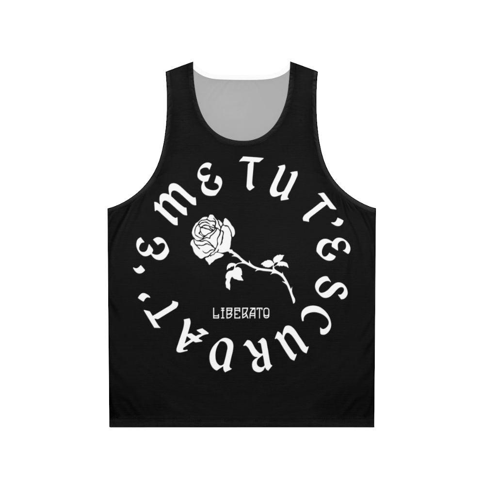 Liberato Unisex Tank Top with Rose Design in Black and White