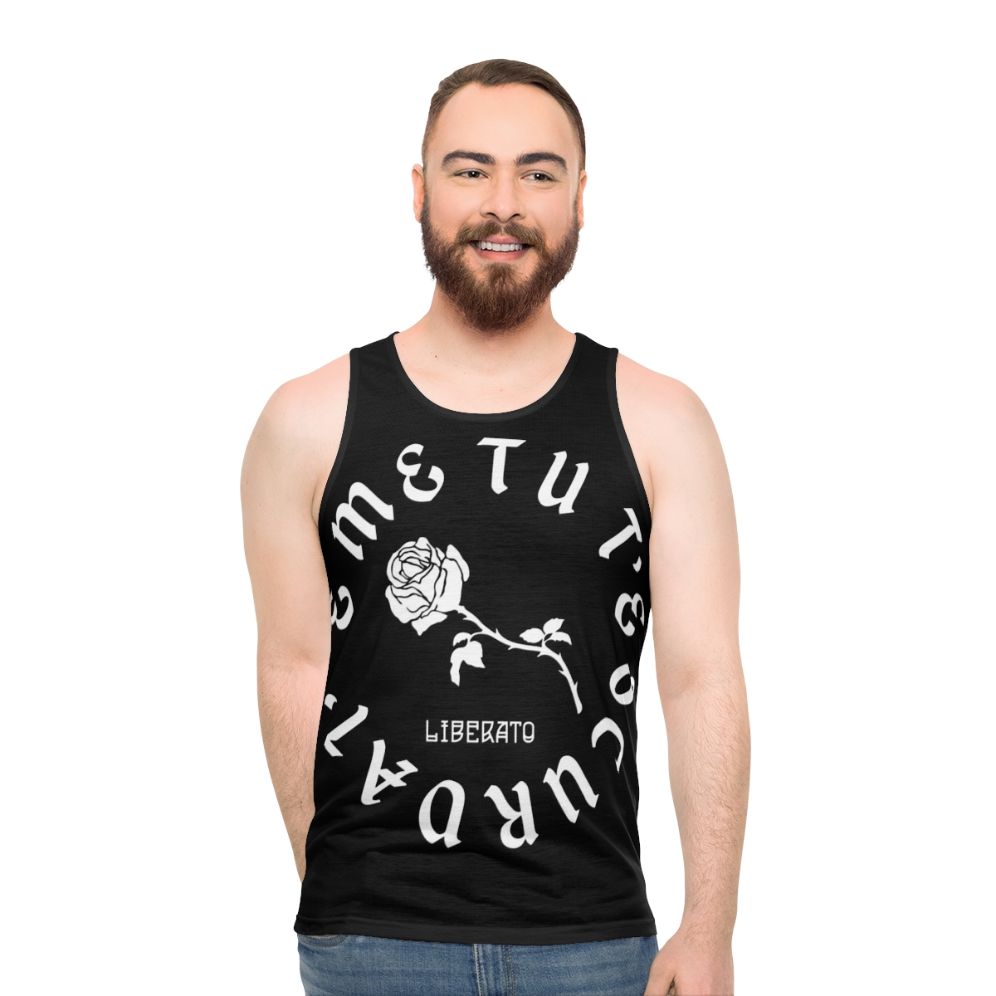 Liberato Unisex Tank Top with Rose Design in Black and White