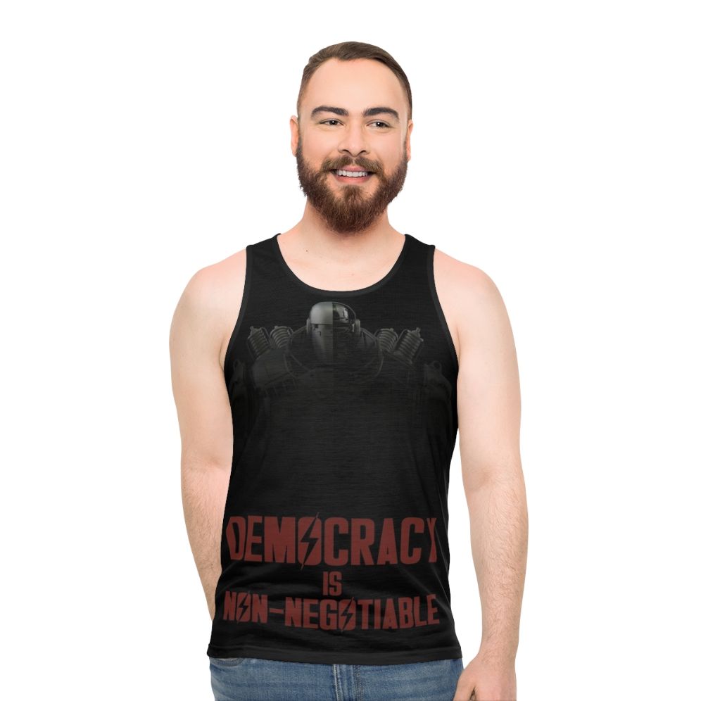 Liberty Prime Democracy Is Non-Negotiable Unisex Tank Top