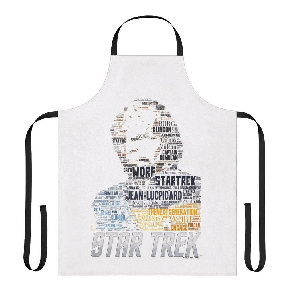 An apron featuring the character Lieutenant Worf from the TV series Star Trek: The Next Generation
