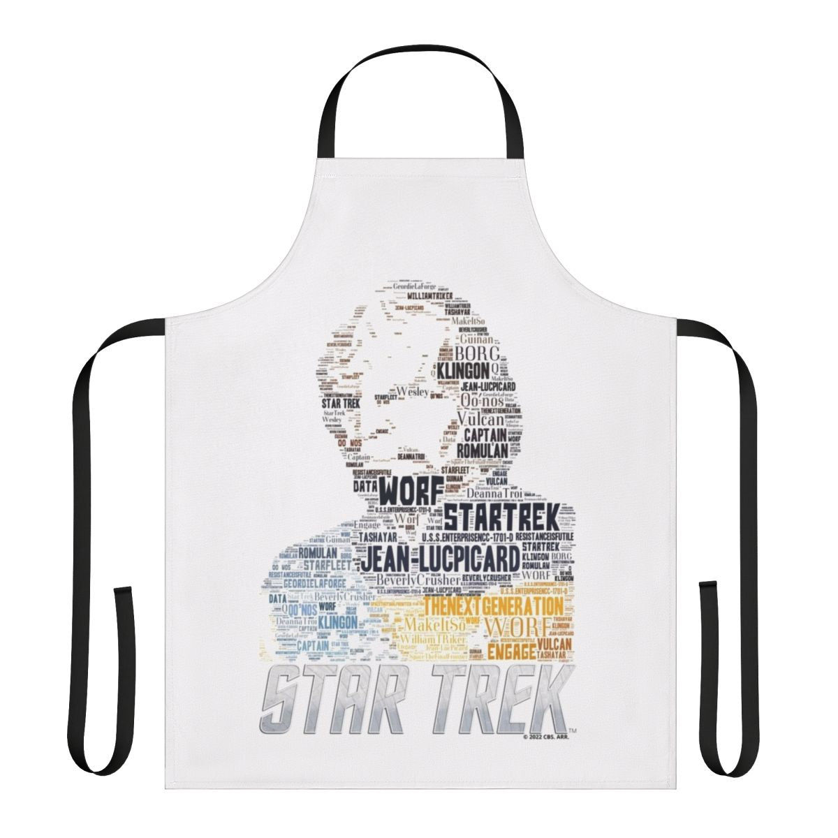 An apron featuring the character Lieutenant Worf from the TV series Star Trek: The Next Generation