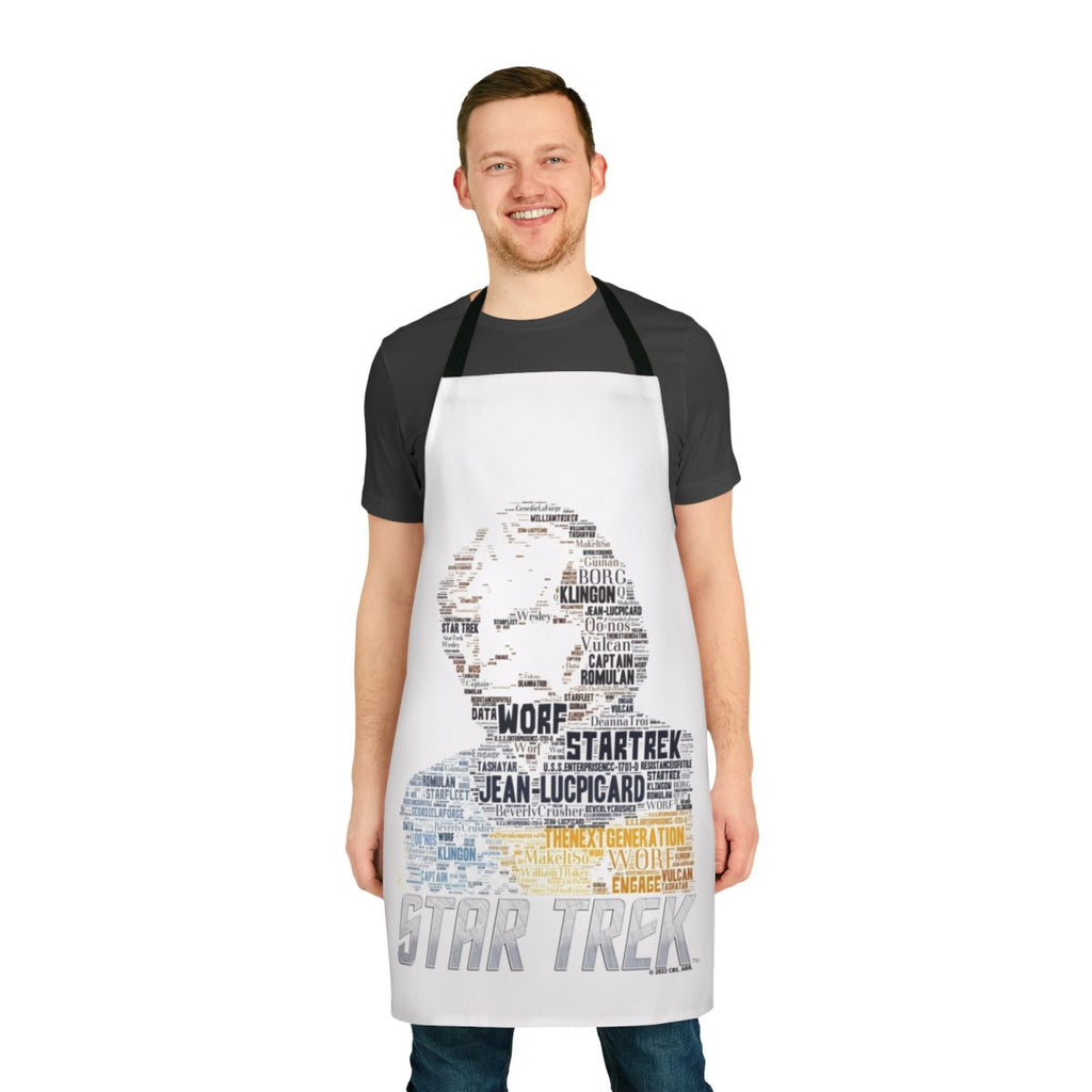 An apron featuring the character Lieutenant Worf from the TV series Star Trek: The Next Generation