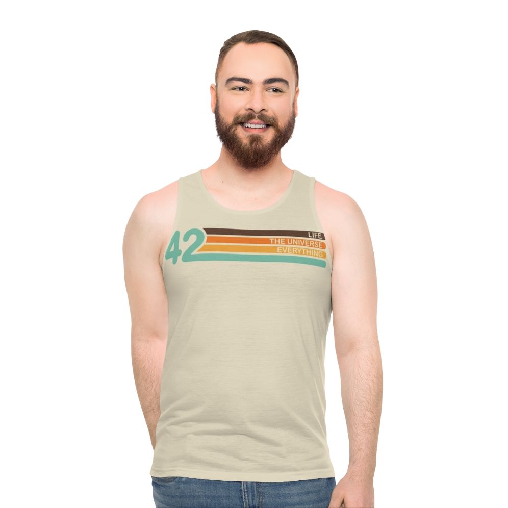 Unisex retro tank top with "Life the Universe and Everything" graphic