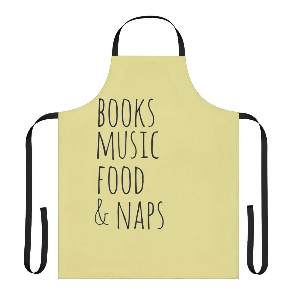 Lifestyle Inspired Apron Featuring Books, Music, Food and Naps