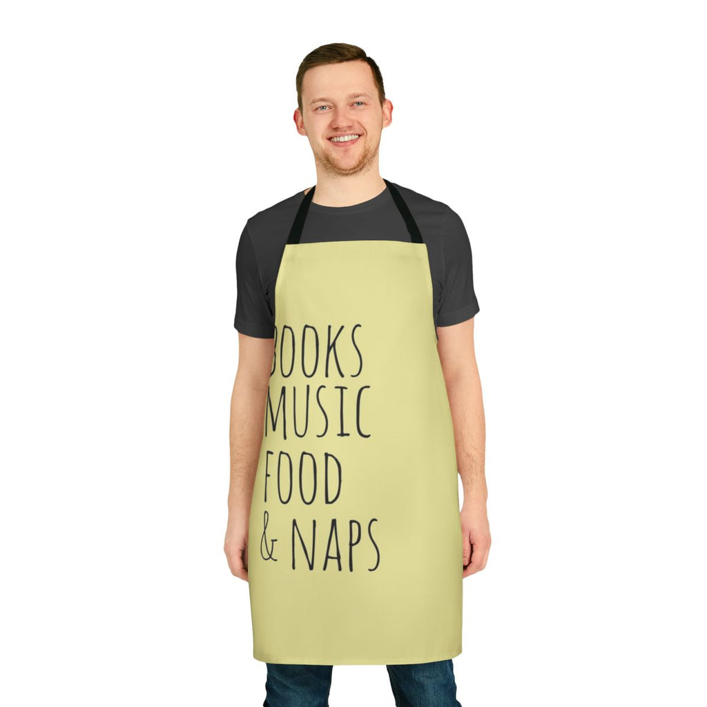Lifestyle Inspired Apron Featuring Books, Music, Food and Naps
