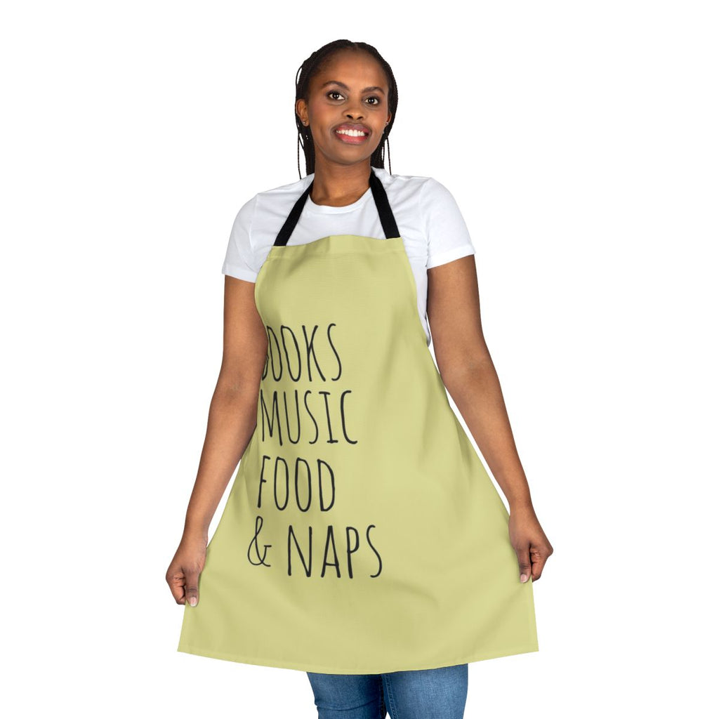 Lifestyle Inspired Apron Featuring Books, Music, Food and Naps