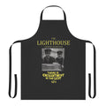 A black apron with an image of a lighthouse, inspired by the horror film "The Lighthouse"