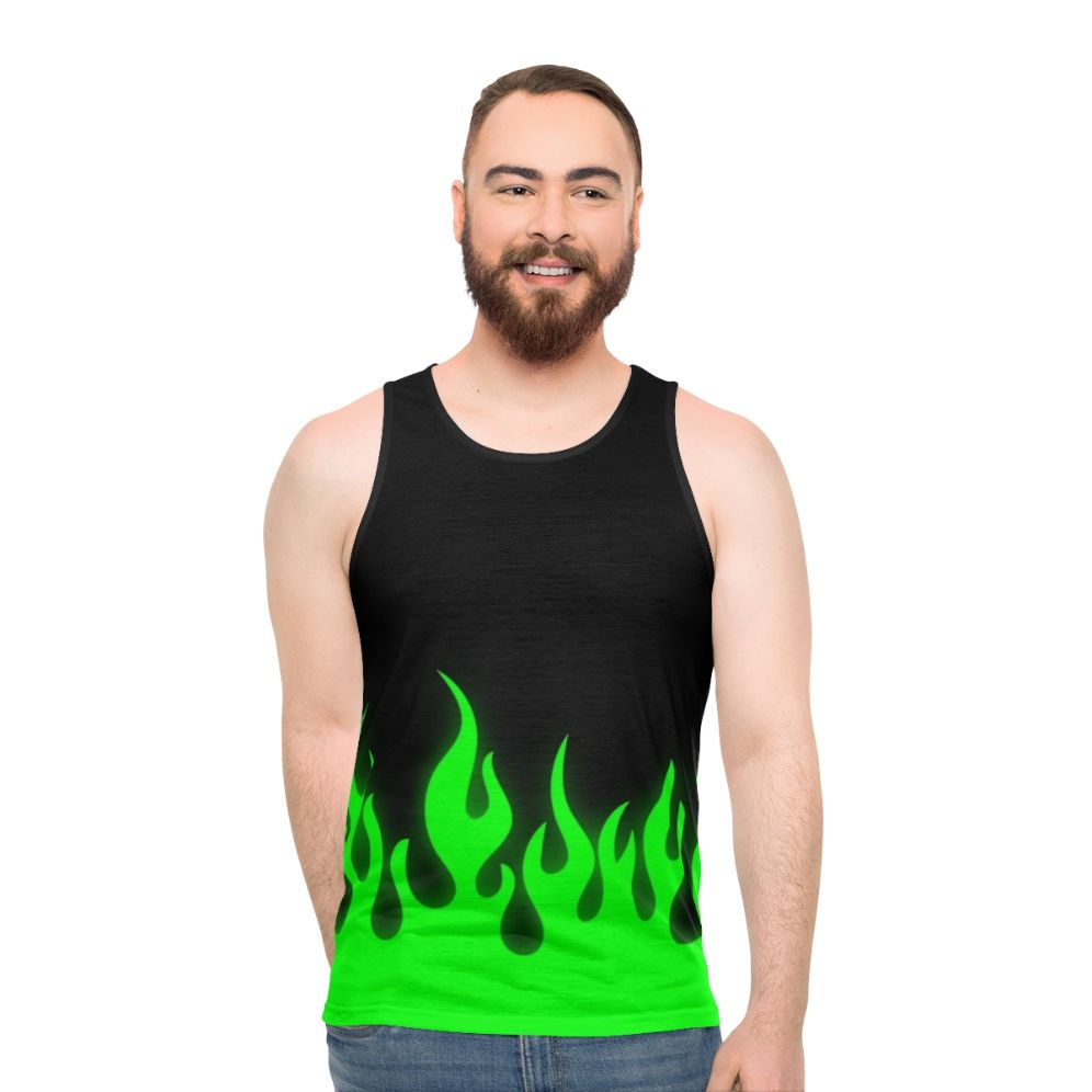 Lime green tank top with neon flame design