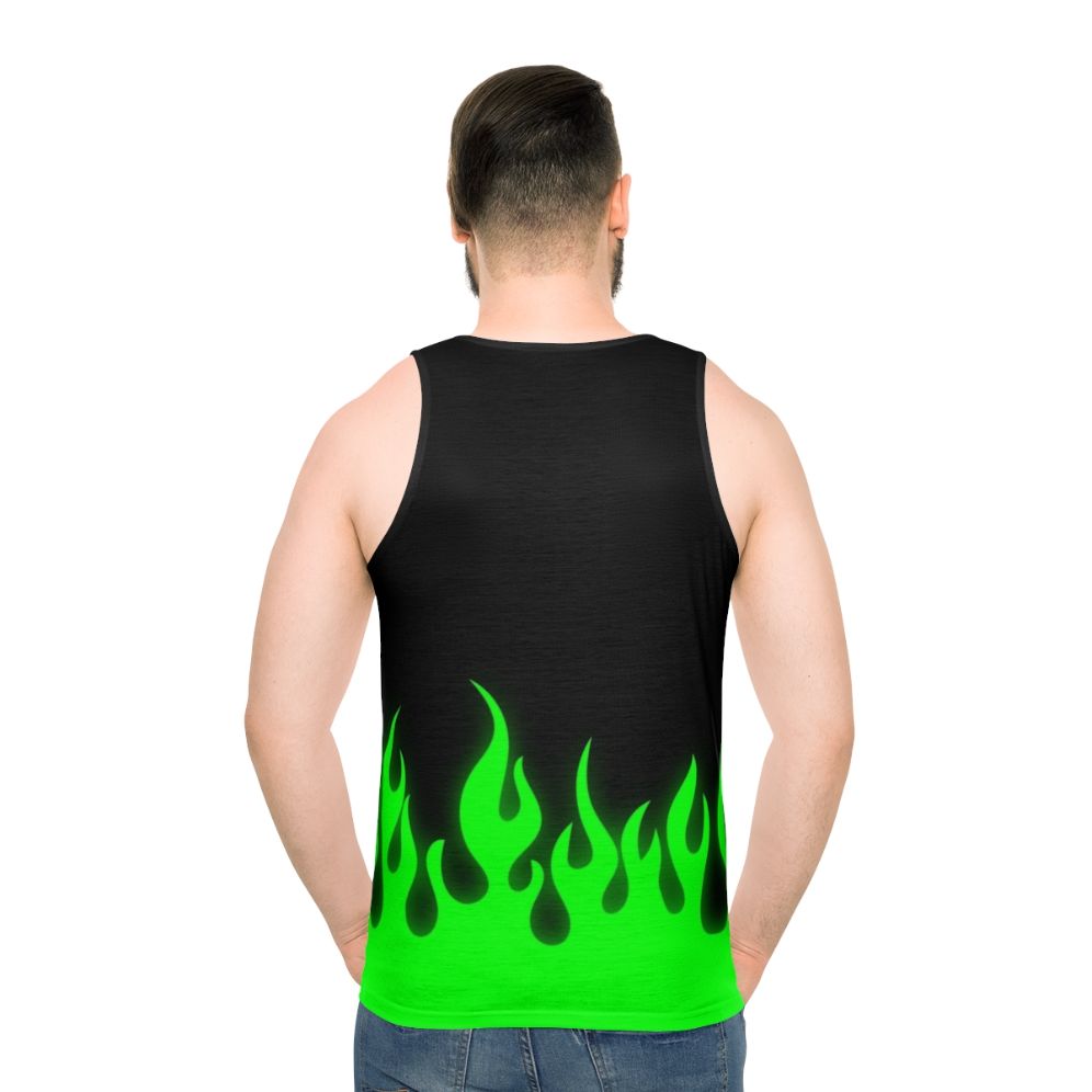 Lime green tank top with neon flame design