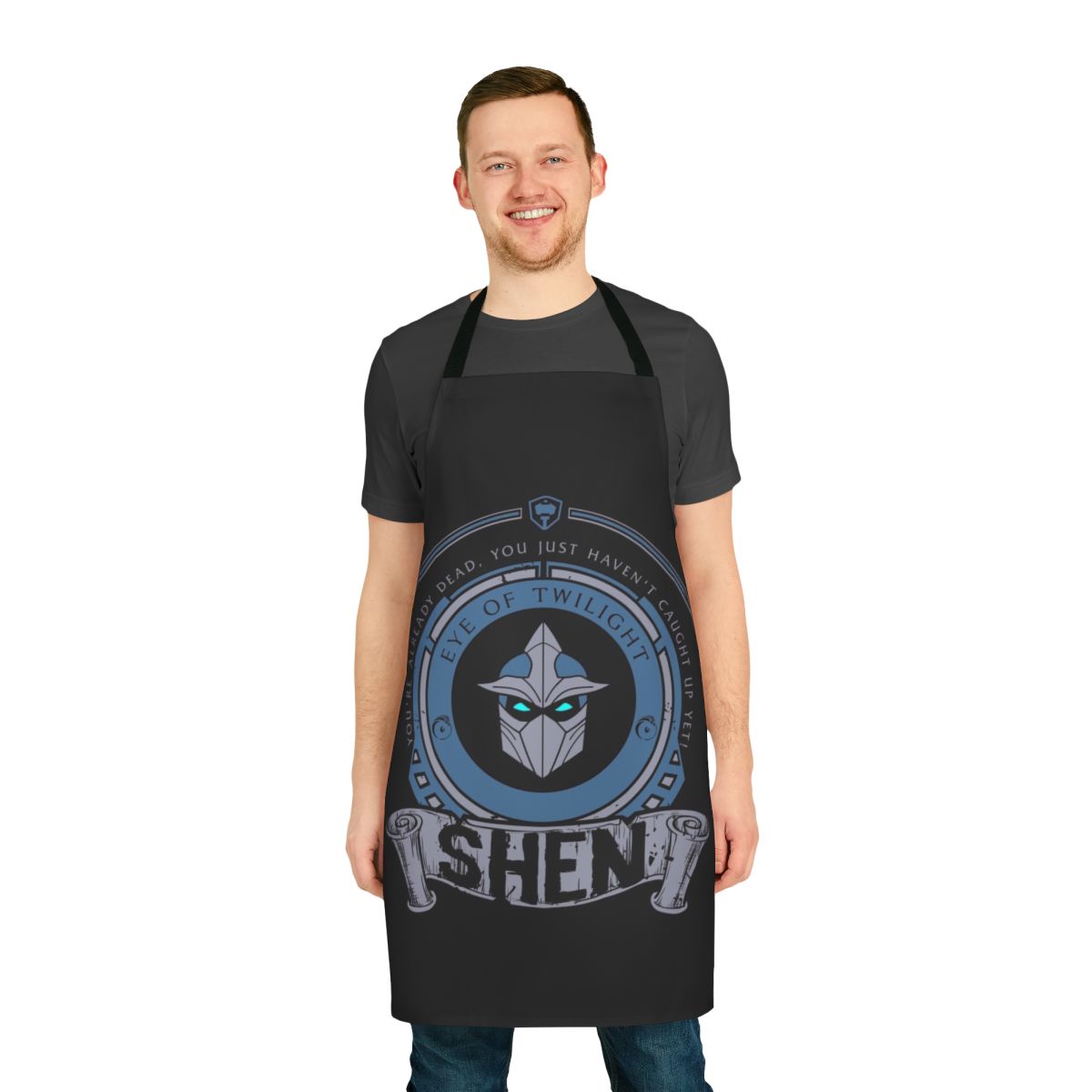 League of Legends themed apron with various character icons and designs