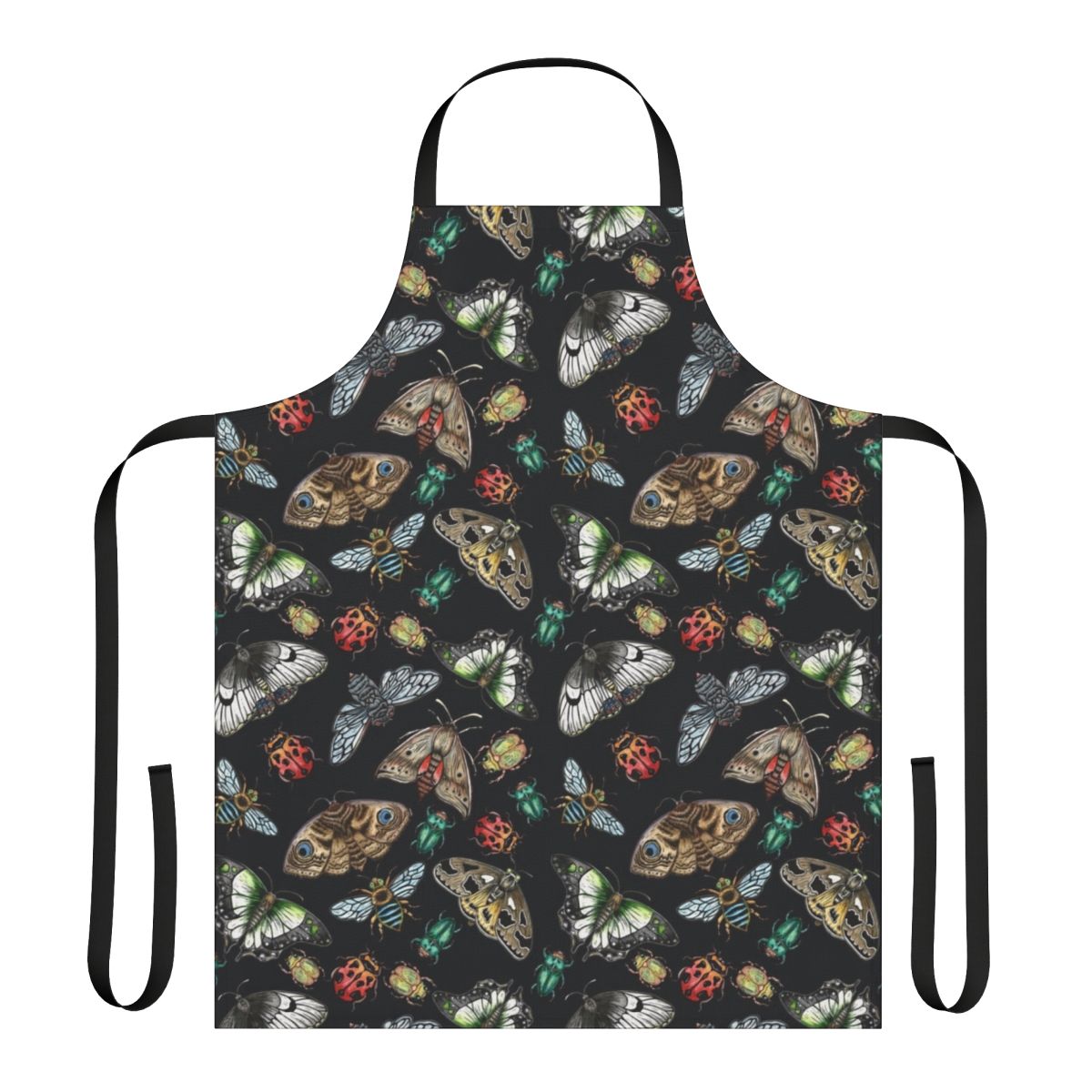 Lino printed apron featuring a variety of Australian native insects and bugs