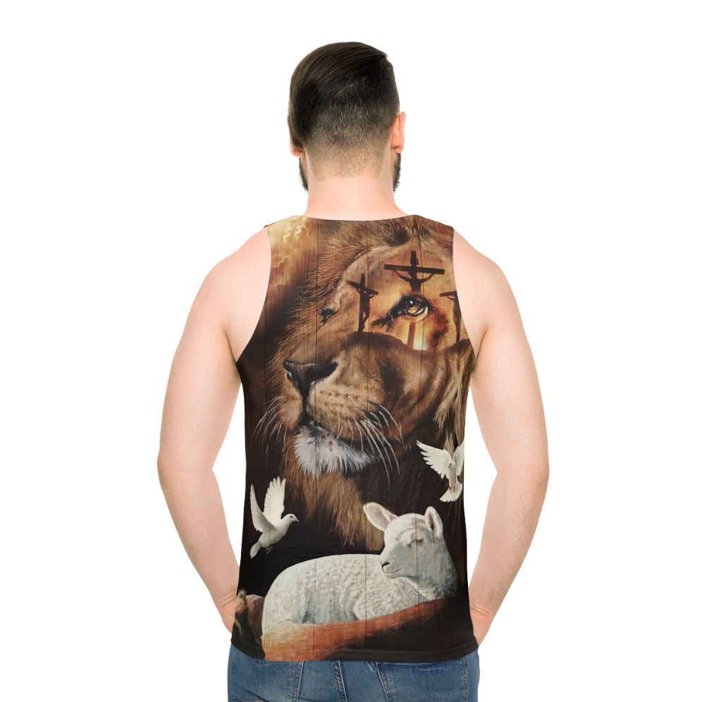 Unisex Christian tank top with the Lion of Judah and the Lamb of God