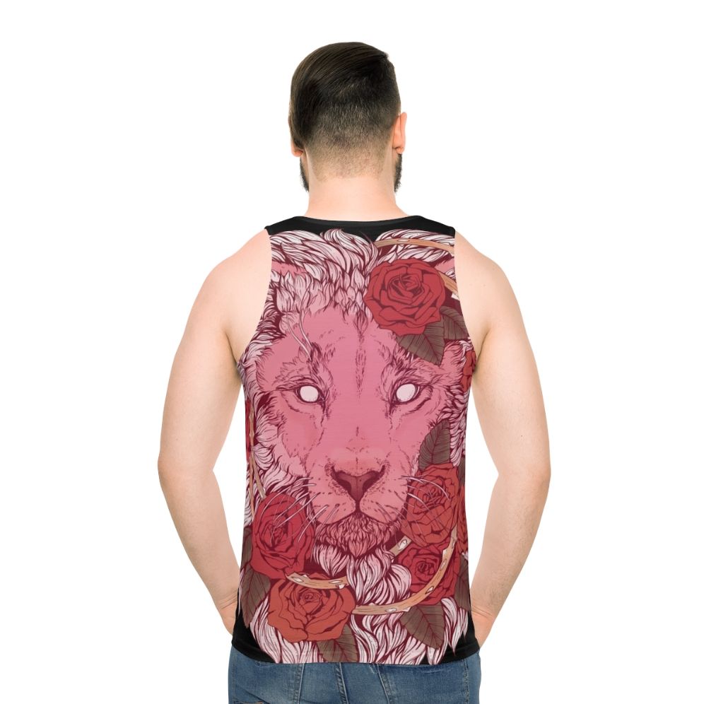 Unisex tank top featuring a lion with a mane of roses and glowing crystal gems