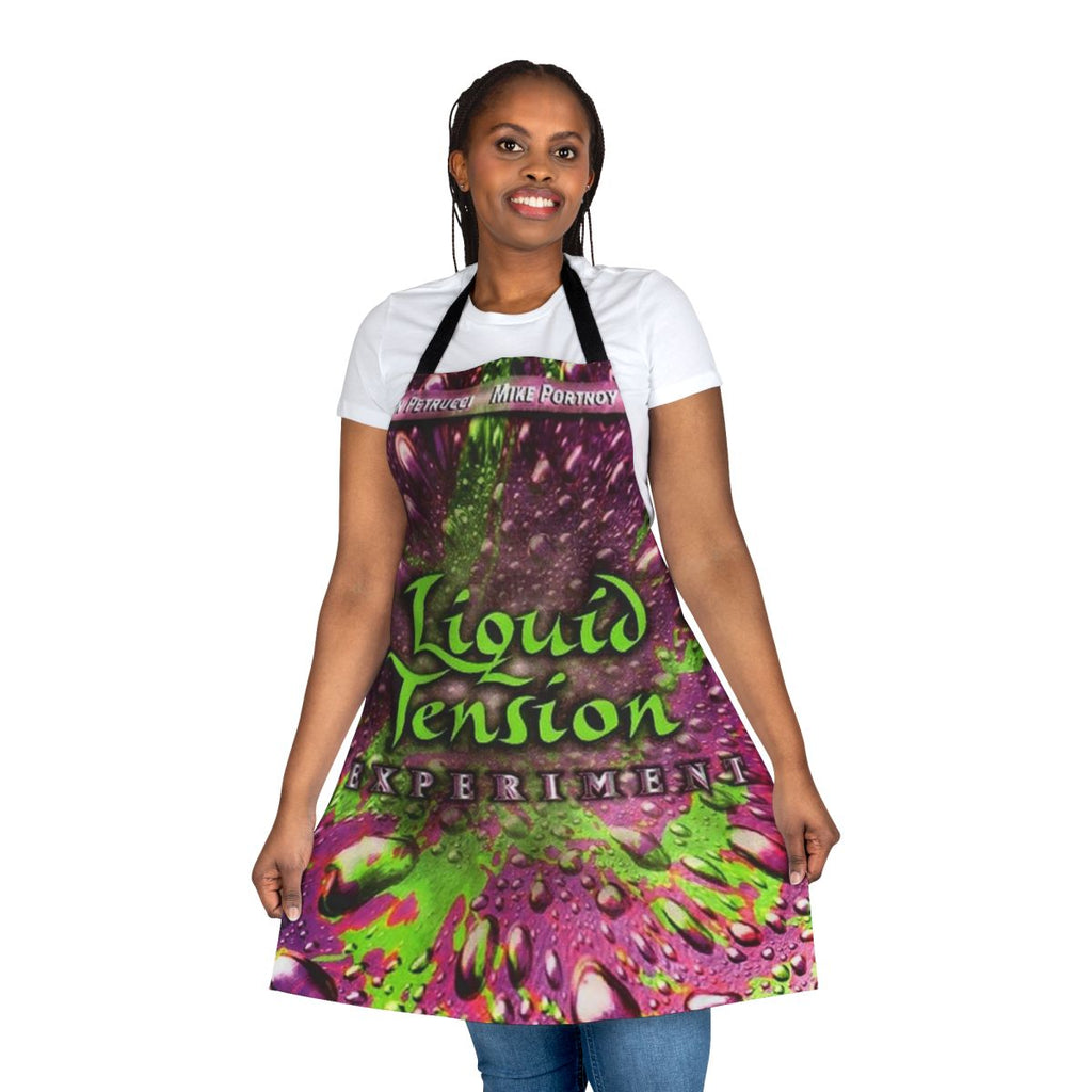 Liquid Tension Experiment-themed apron with the band's logo and members