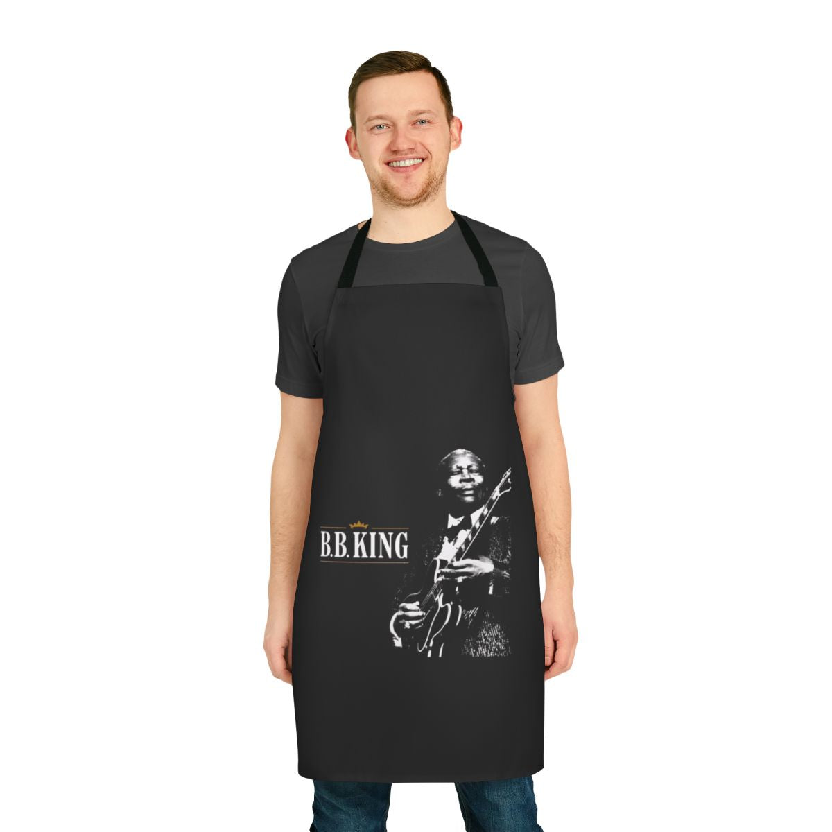 BB King inspired blues apron featuring the legendary blues musician performing live on stage