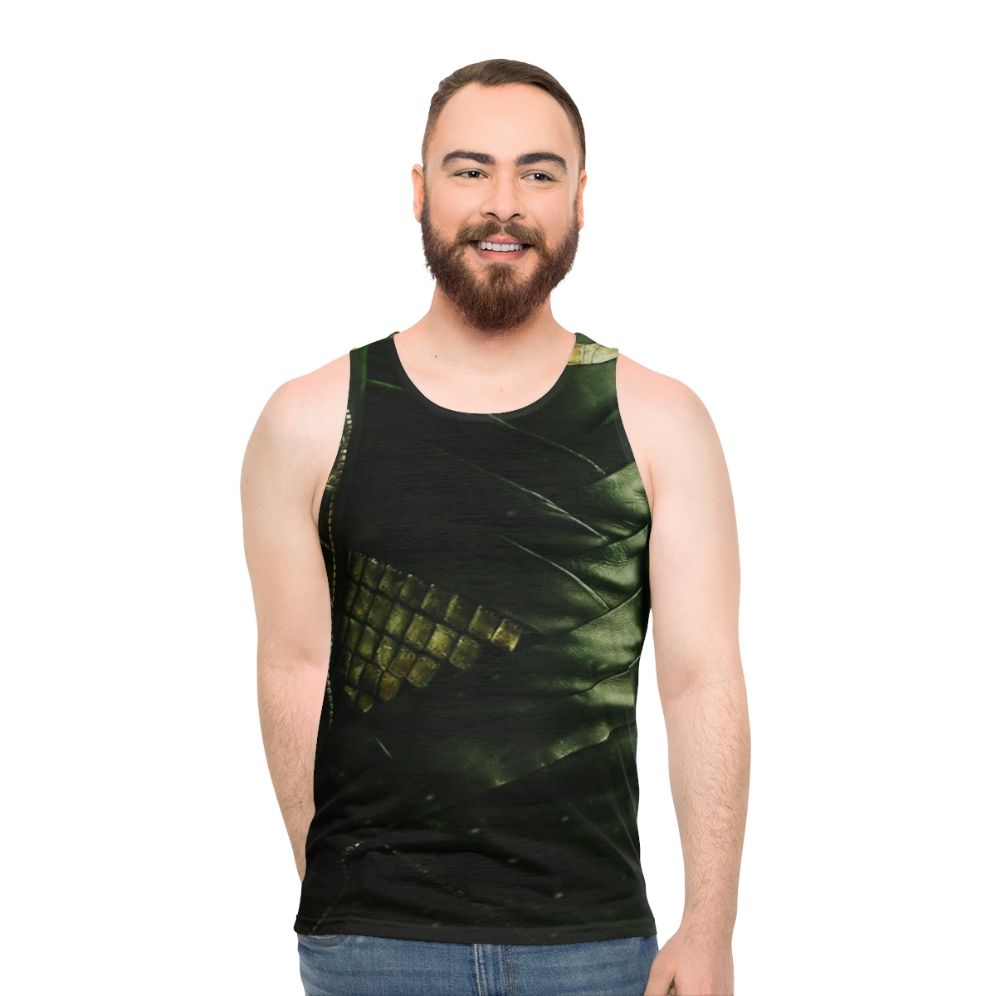 Loki-inspired unisex tank top in green and gold