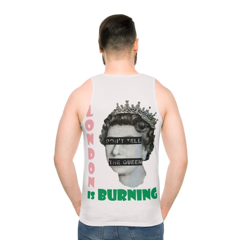 Unisex tank top with "London Is Burning" design, inspired by The Clash and Joe Strummer