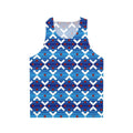 Vintage-style blue unisex tank top with London Underground train seat cover design