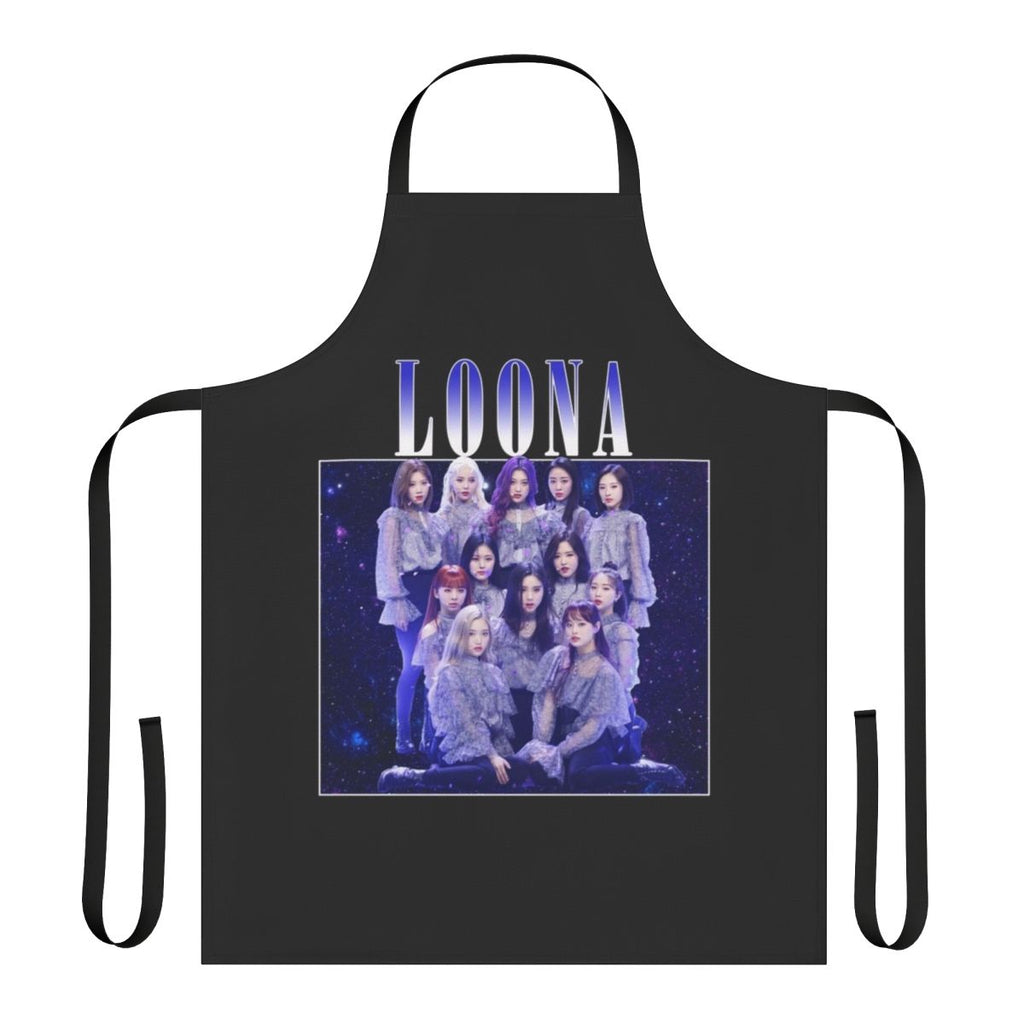 Loona inspired vintage-style apron featuring the band's logo and colors